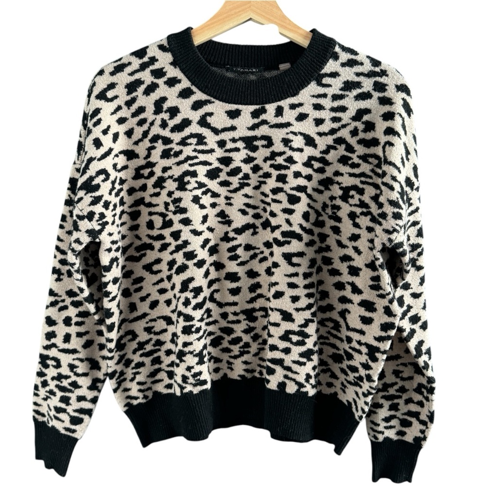 TAHARI leopard print sweater cozy oversized black animal pattern women’s S cozy